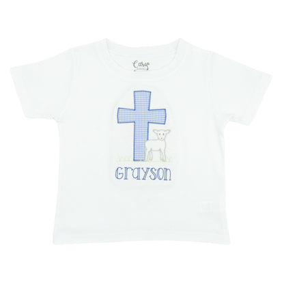 Boys Cross with Lamb Applique with Name Monogram