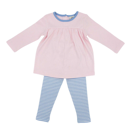 Swing Top & Legging Set - Pink with Blue Stripe - FINAL SALE