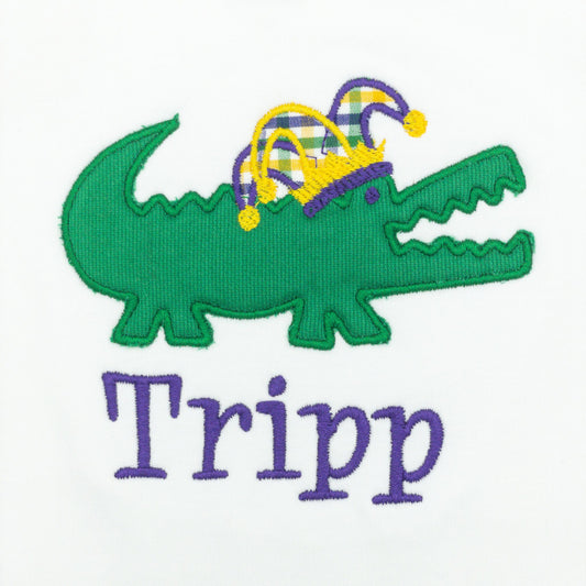 Mardi Gras Alligator Appliqué with Name Monogram Design