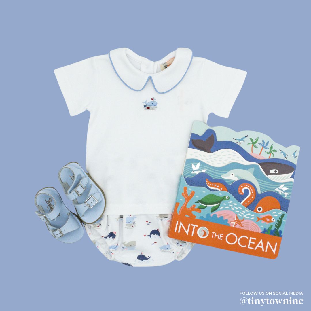 Embroidered Whale Diaper Shirt Set