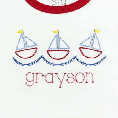 Name Monogram in Oscar with Summer Sailboat Trio Design