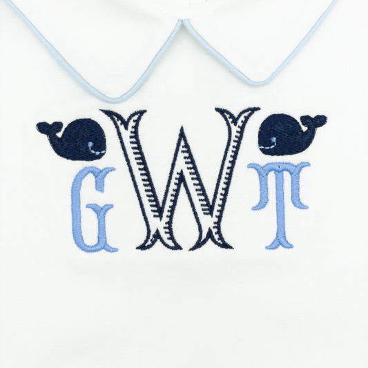 Three Initials Monogram in Fishtails Original and Thomas with Whale Minis