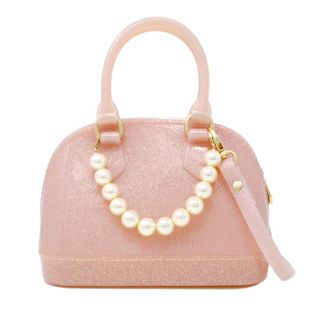 Zomi Gems Tweed Pearl Bow Handle Purse- Pink