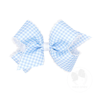 Gingham Print Grosgrain Girls Hair Bow With Moonstitch Edge