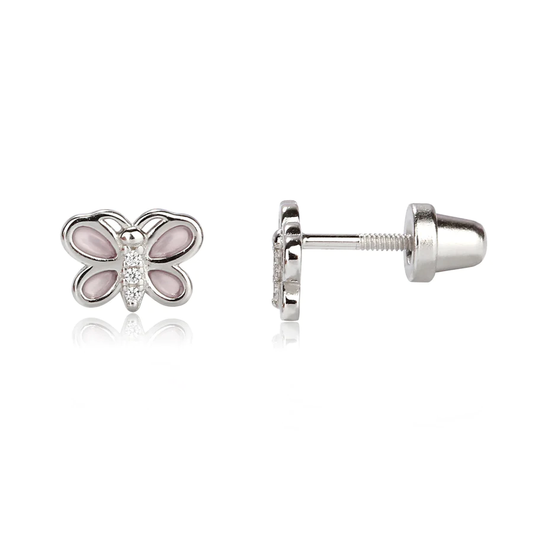 Sterling Silver Pink Butterfly Earrings